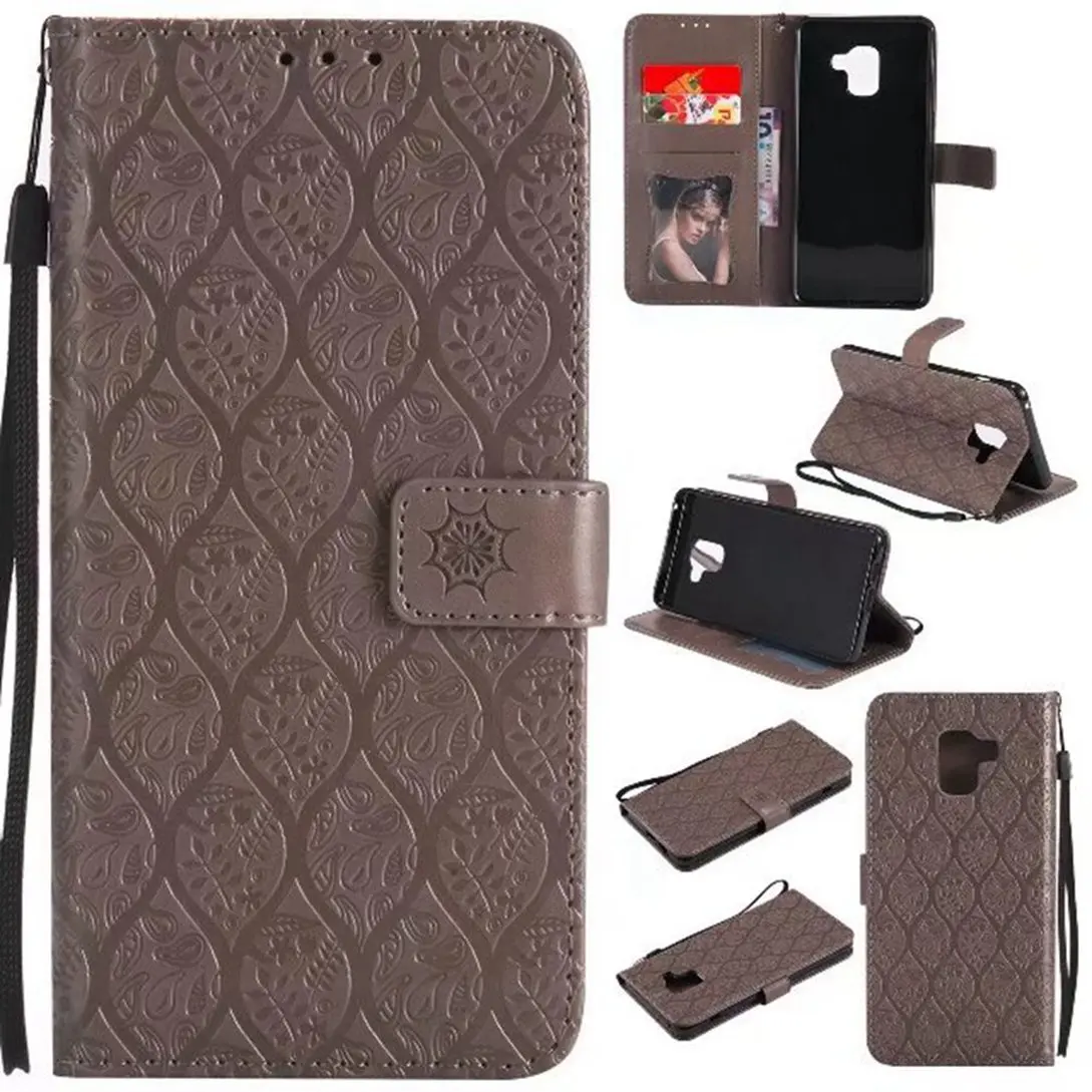

MuTouNiao Gray Rattan Leather Flip Case Cover For Samsung Galaxy A3 A5 A6 A8 2016 2017 2018 A810 Xcover 4 G390F