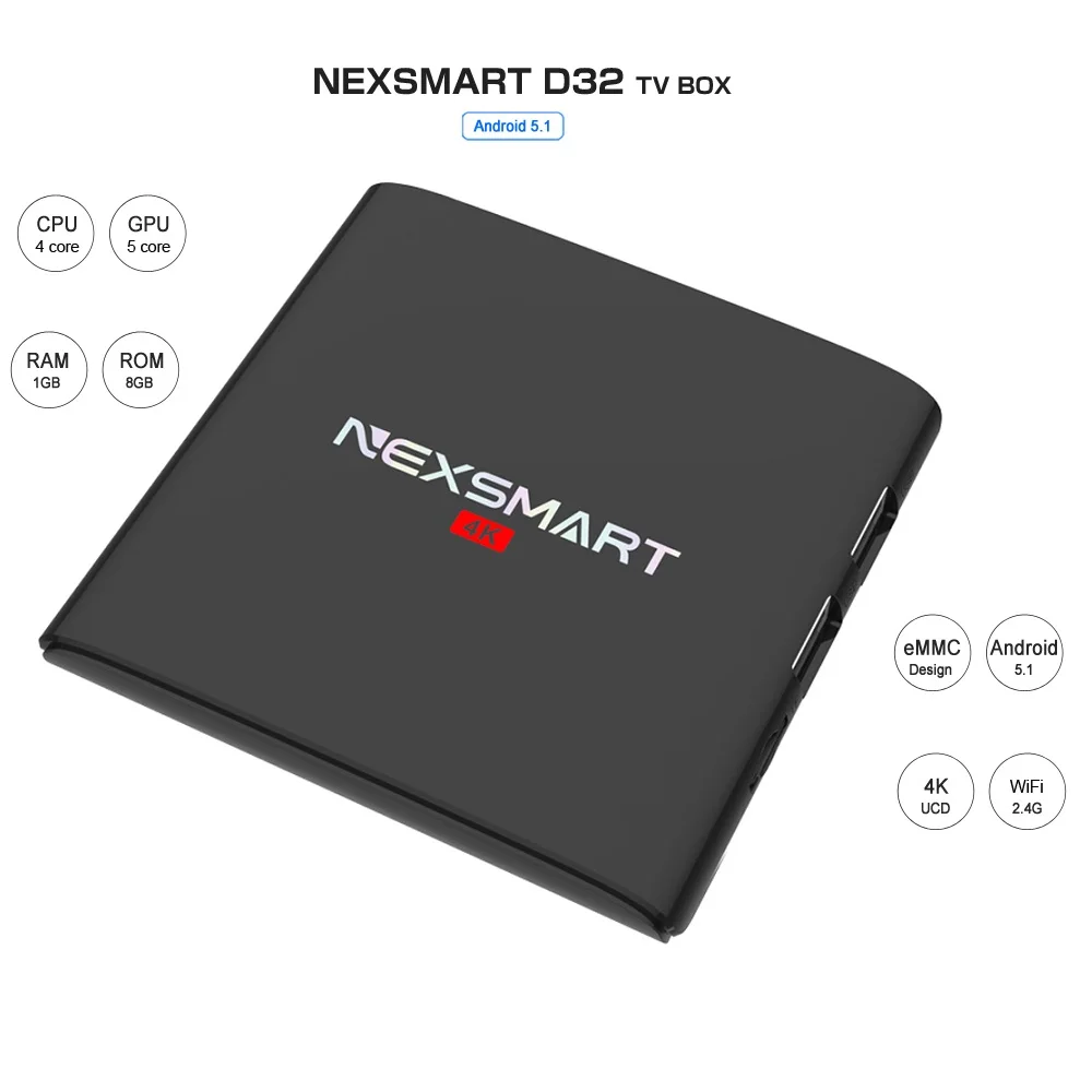 

NEXSMART D32 Android 6.0/5.1 TV Box Support 4K Armcortex A7 RK3229 Quad Core CPU 2.4G WiFi Media Player EU/US Plug Set-top Box
