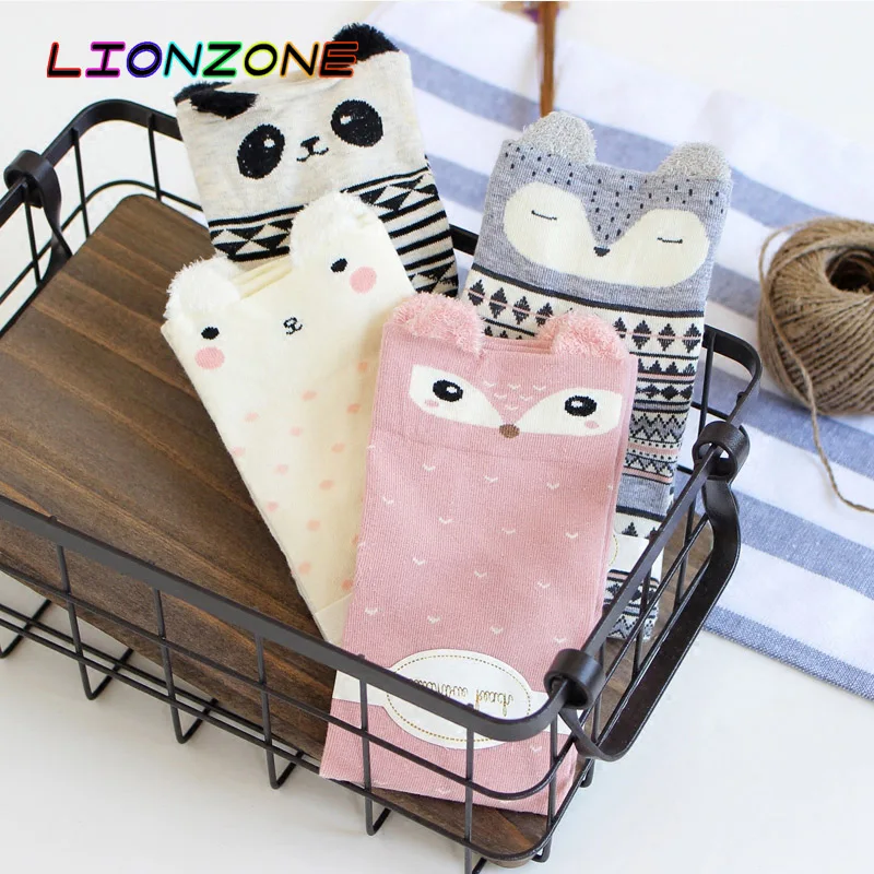 LIONZONE 4 пар/лот Покемон забавные носки, японский стиль Kawaii лиса панда животные чесаный хлопок Sox зимние теплые милые носки для женщин