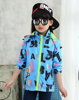 

2020 autumn children's clothes printed high collar outdoor girls sports jackets for girls kids removed hood outerwear coat