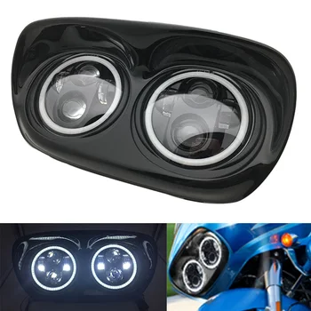 

90W LED Projector Road Glide Headlights Assembly Angel Eyes Halo DRL Dual Light