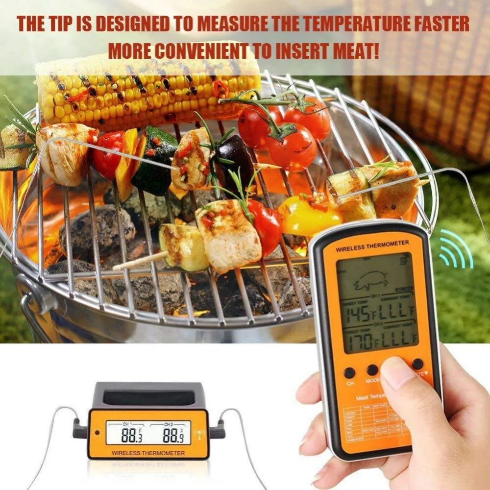 Wireless Remote Dual Probe Digital Cooking Meat Food Oven Thermometer