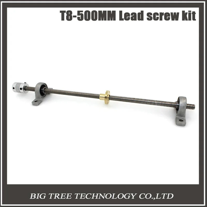 Free shipping T8 Lead screw 500 mm 8mm brass copper nut KP08 bearing Bracket Flexible Coupling