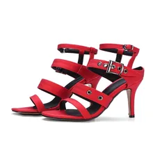 

Women's Punk Rock High Heels Studded Rivet Ankle Strap Sandals Summer Ladies Bandage Warp Shoes CerdaChic Plus Size Red Black
