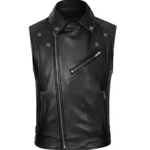 Мужская классическая Байкерская винтажная жилетка из натуральной кожи, черные карманы на молнии, толстые байкерские жилеты из натуральной кожи