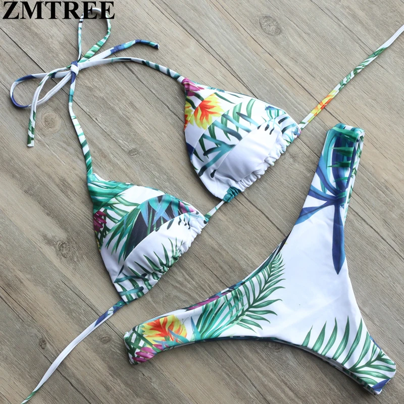 

ZMTREE Printed Bikini 2017 New Style Reversible Swimwear Women Push Up Bathing Beach Swimsuit Set Sexy Brazilian Maillot De Bain