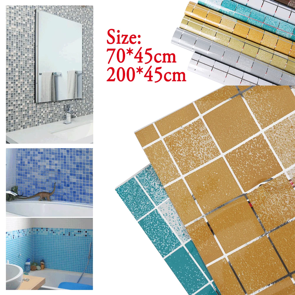 

1PC Aluminum Foil Self Adhesive Wallpaper Bathroom Waterproof Scrub Mosaic Wall Tile Stickers Kitchen Oil-proof Wall Paper Decor