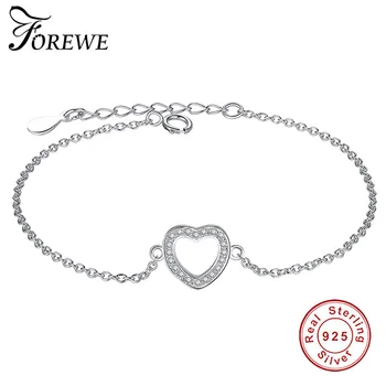 

Forewe 925 Sterling Silver Adjustable Bracelet Delicate CZ Crystal Romantic Heart Chain Bracelet for Women Jewelry pulseras