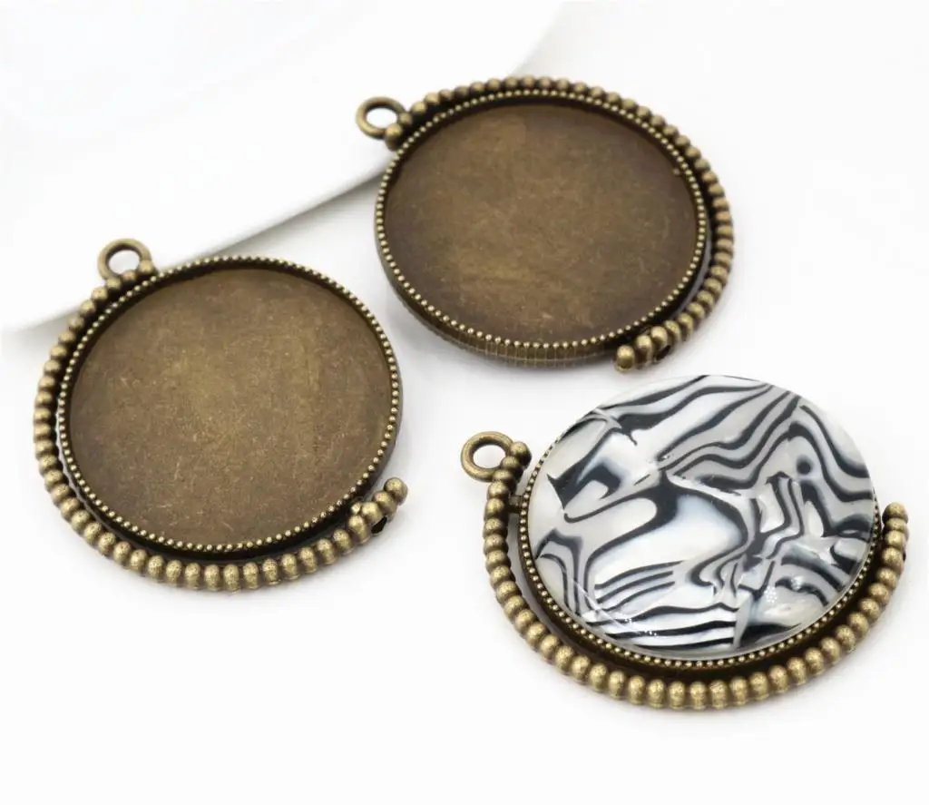 

5pcs 30mm Inner Size Rotation Double Side 360 Degree Rotation Bronze colors Plated Cabochon Base Setting Charms Pendant-T2-12