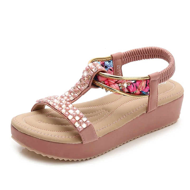

2019 summer new fashion bohemian style sandals women comfortable rhinestone decorative thick sole casual sandals