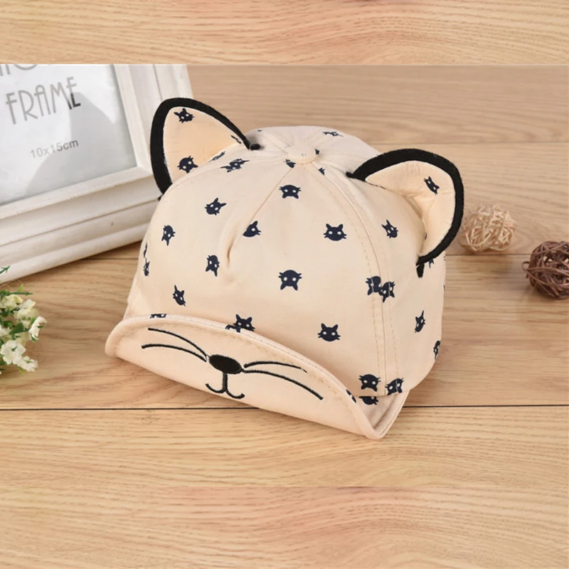 Детская кепка с мультяшным котом хлопковые детские шапки принтом и ушками