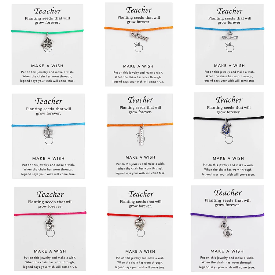 

Make A Wish Card Bracelet For Teacher With Silver Pendant Adjustable Braided Rope Chain Bracelets Good Luck To Teacher