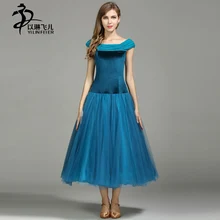 Women Peacock Blue/ Black Color Ballroom Dance Competition Dresses Velvet Sleeveless Modern Waltz Skirts Tango Standard Costumes