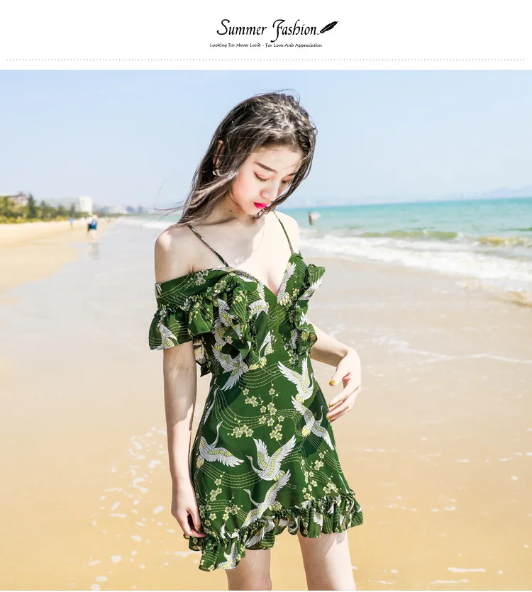 TANG 2019 New Arrival Summer Chiffon Tight Dress Deep V-Neck Floral Print Mini Dress Slim High Waist Beach Dress (15)