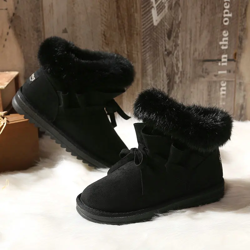 Г., модные дизайнерские ботинки из флока и натурального кроличьего меха женские кожаные ботинки зимние ботинки на меху