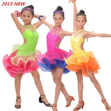 Новое поступление, детское профессиональное платье для латинских танцев, детский блестящий костюм для соревнований, платье для латинских танцев для девочек, 3 цвета, LD50207