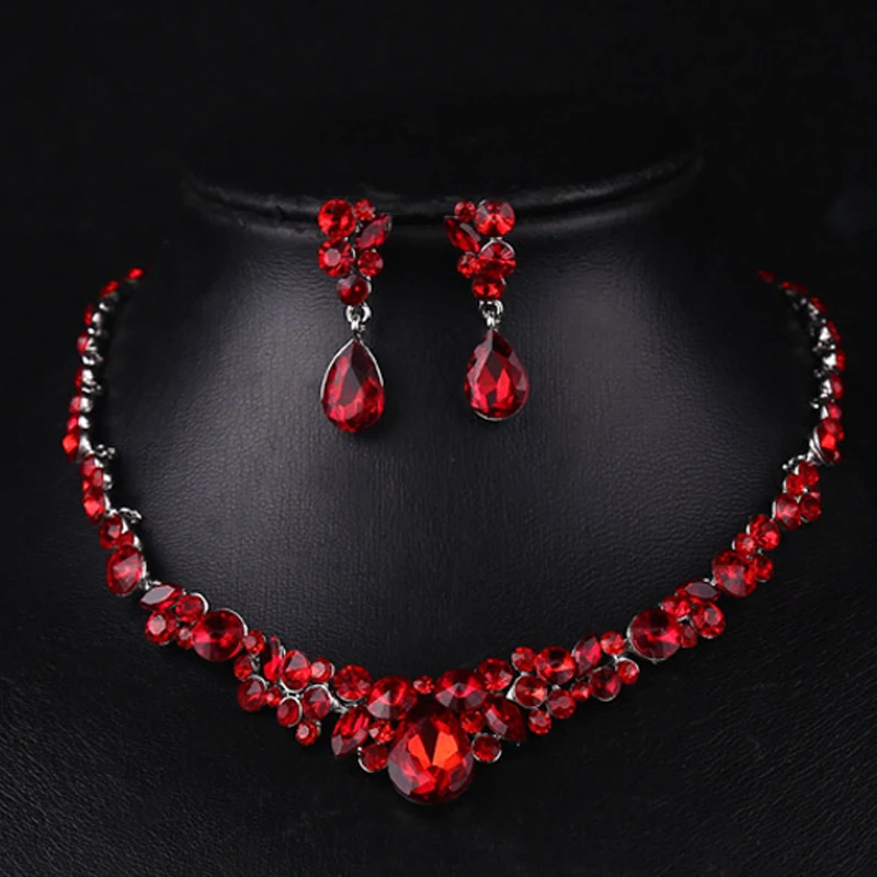 Модный Красный Кристалл ожерелье серьги ювелирные изделия Schmuck набор подарок для