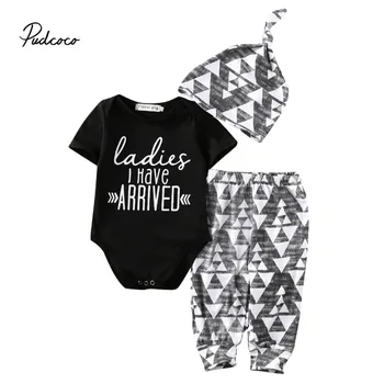 

pudcoco 2019 Summer Baby Boys 3pcs Wit Hat Ladies Valentine Clothes Newborn For Female Outfit Infant Clothing Set