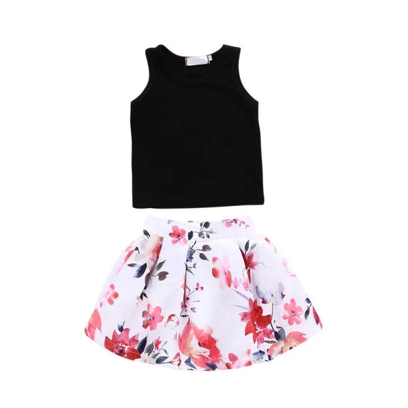 Kids Girls Clothes Sleeveless Tops Vest Floral Skirt Outfits Children Clothing 2 Pcs Sets For Baby  good quality