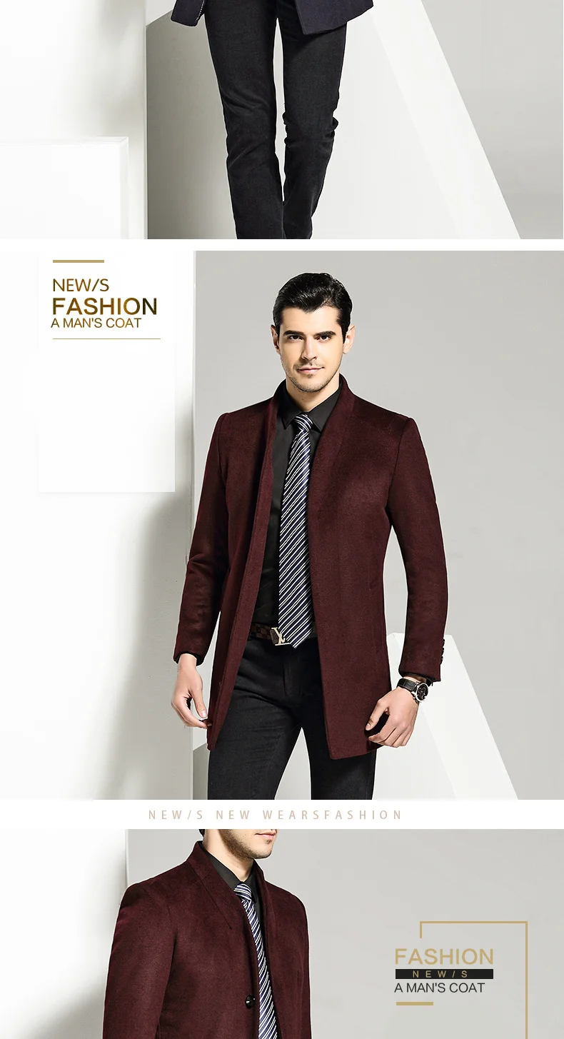 FGKKS мужское зимнее шерстяное пальто, мужское повседневное одноцветное приталенное плотное шерстяное пальто, шерстяное бушлат, мужской Тренч, пальто