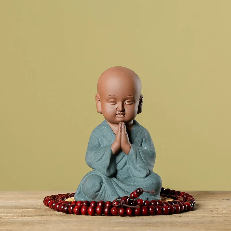 buy Zen Purple sand Little monk Ornaments Creativity Ceramic crafts Bookcase display Home Decorations