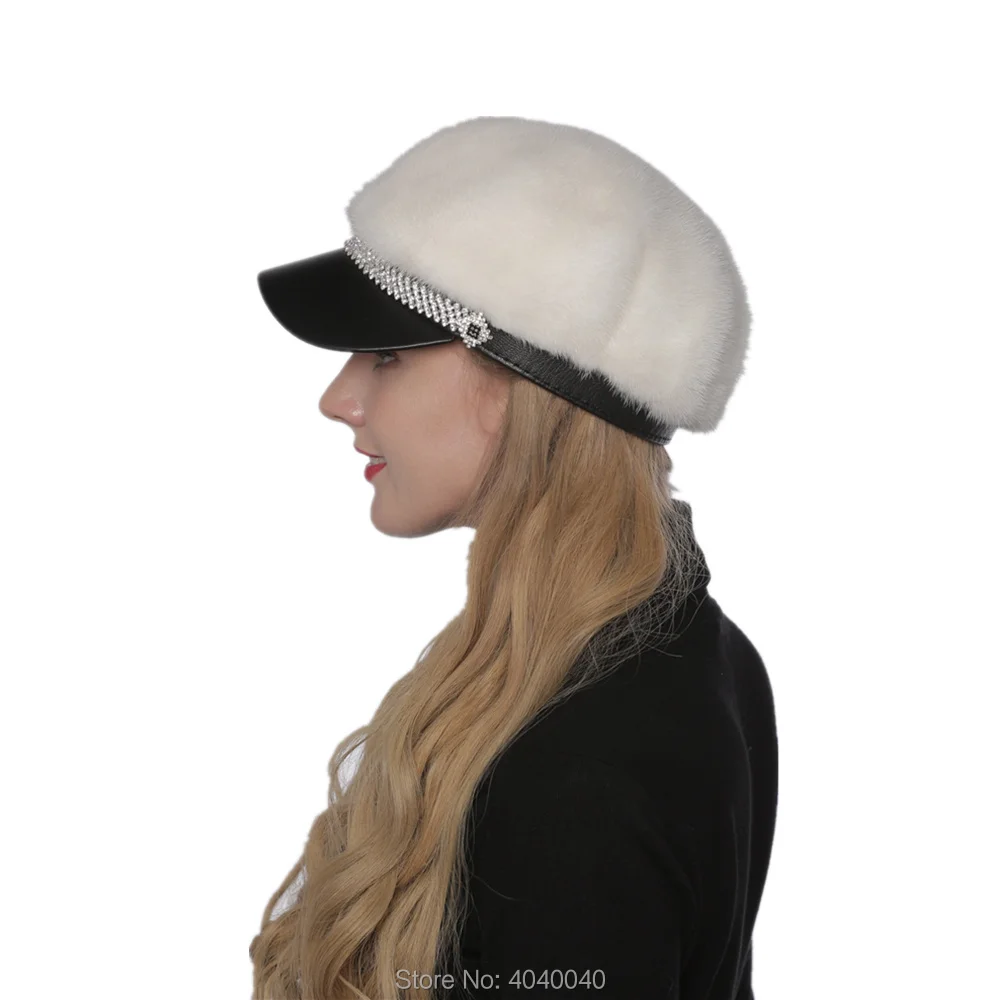 Bravalucia, модные зимние шляпы для женщин, натуральный мех норки, шапка s, Повседневная шапка-бомбер, шапка в стиле хип-хоп, теплая шапка для девочек