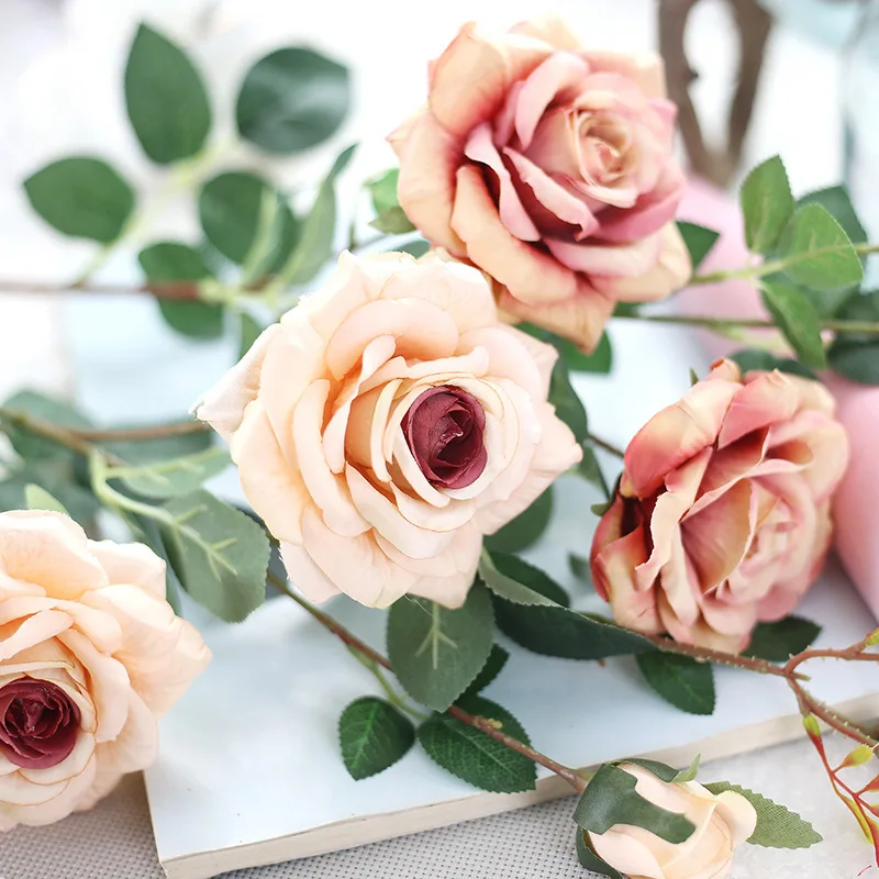 1PCS/SET DIY high imitation 92CM simulation head 3 rose artificial flower high quality fake rose flower DA 1PCS/SET DIY high imitation 92CM simulation head 3 rose artificial flower high quality fake rose flower DA