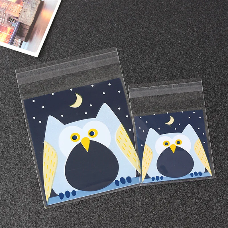 

100PCS Transparent Cartoon Owl Cookie Candy Bag Wedding Party Supplies Gift Bag Biscuits Snack Baking Self-Adhesive Package Bag