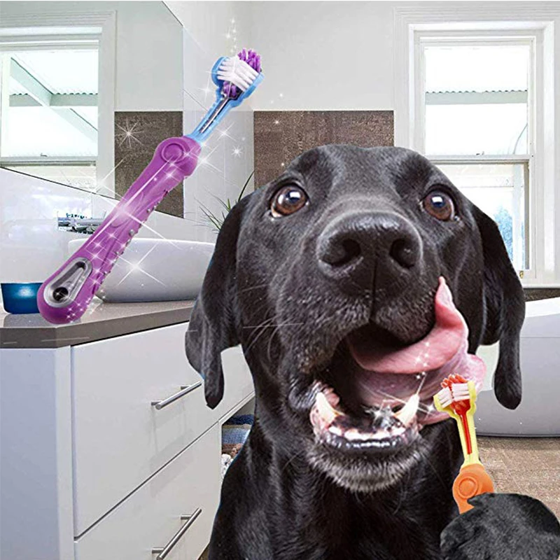 Pet Dog Toothbrush Three Sided Toothbrush for Dog Cats Grooming Brush Remove Bad Breath Tartar Teeth Care Dog Cat Cleaning Mouth