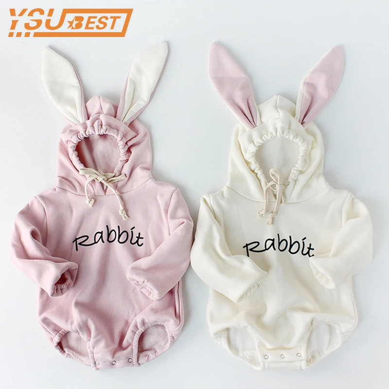 

Boys Girls Clothes 0-2Yrs Newborn Baby Boys Girls Clothes Cute Rabbit Ear Winter Romper Baby Girls Striped Warm Thicken Clothing