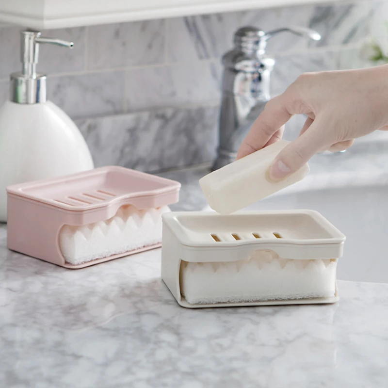 Creative Double Soap Box With Sponge Bathroom Accessories Set Soap Dish Bath Goods Container