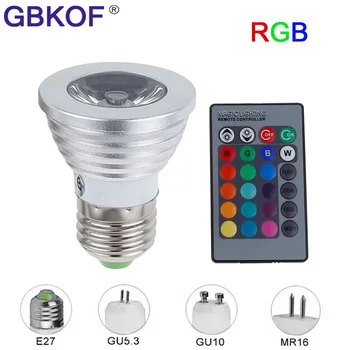 

E27 E14 GU10 MR16 3W spotlight RGB lamp led 12V dimmable light spot bulb bombilla with 24keys Remote control Spotlight Colorful