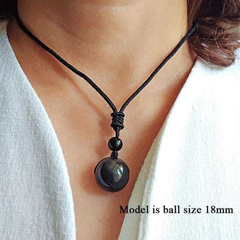 Black Obsidian Rainbow Eye Ball Natural Stone Pendant Necklace Transfer Lucky Love Crystal Power Jewelry For Women Men 18mm Bead