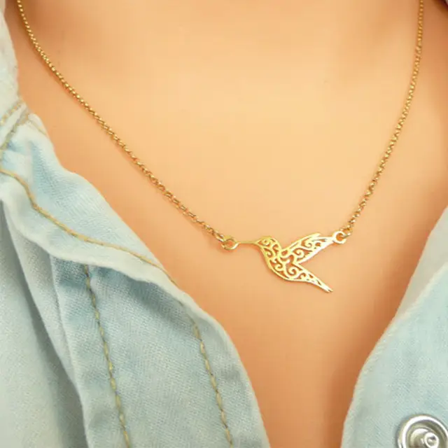 Yiustar Origami Hummingbird Necklace Hollow Animal Necklaces Gift For Best Friends Pendant Collares Mujer Fine Trendy Jewelry