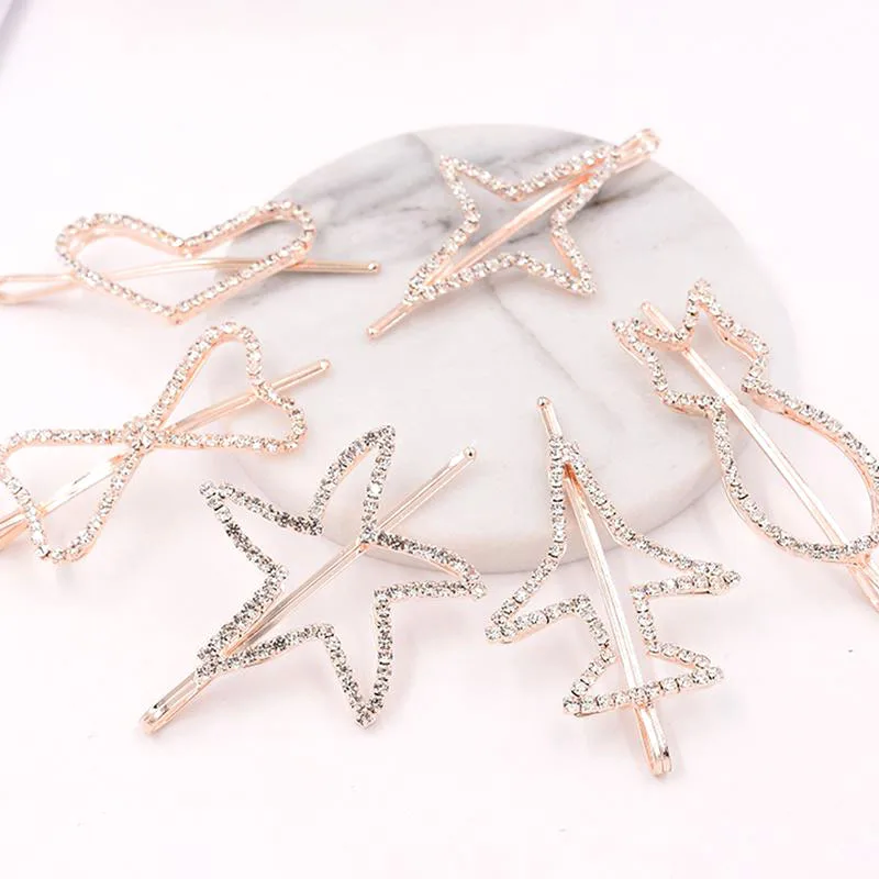 

Hot 1PC Korean Crystal Rose Gold Heart Bow Floral Crown Brief Promotional Women Headwear Hair Clips