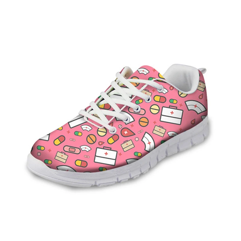 

THIKIN 3D Cute Nurse Printed Lace-up Comfortable Shoes Summer Mesh Breathable Lightweight Sneakers For Women Customized Shoes
