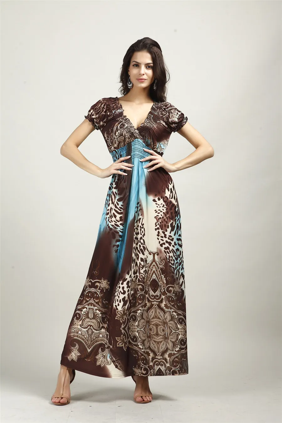 Gladiolus Bohemian Summer Dress Women 2019 Short Sleeve V Neck Tunic Sexy Leopard Print Maxi Dresses For Women Long Beach Dress (20)
