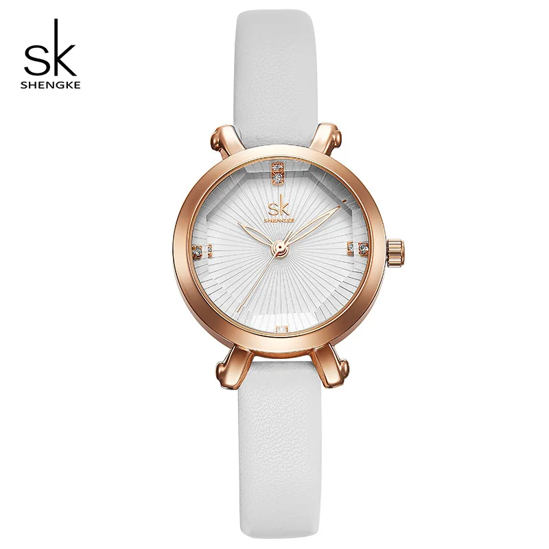 Shengke маленький круглый циферблат женские часы модные кожаные женские кварцевые часы Reloj Mujer часы sk женские подарки на день - Цвет: white