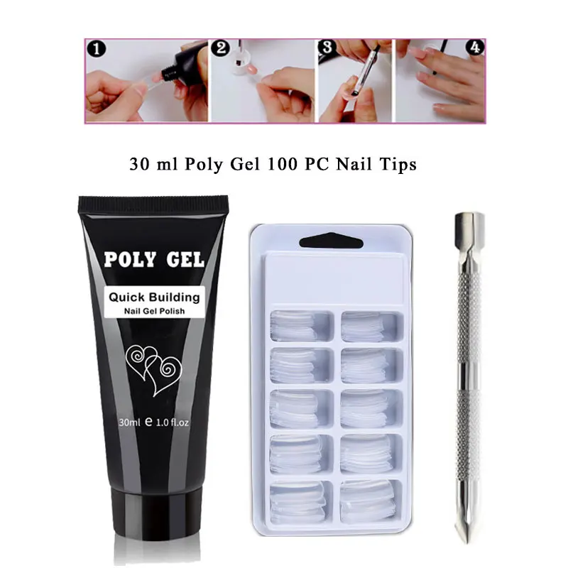 

3pcs/set Poly Gel Kits Nail Art French Nail Art Clear Camouflage Color Nail Tip Form Crystal UV Gel Polygel Slice Brush Nail Gel