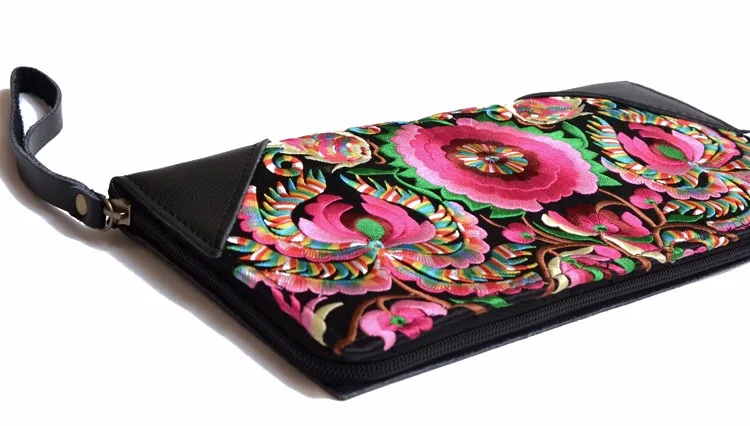 Национальный ретро вышитые мешок с цветочным Дизайн браслет Для женщин Сумочка Кошелек нарядные день клатч Клатчи кошелек