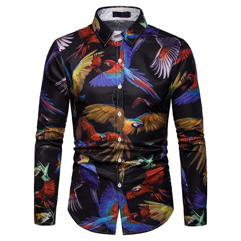 

Hawaiian Shirts Camisa social masculina Blouse Men Summer Parrot Print New model Shirts Casual Long sleeve