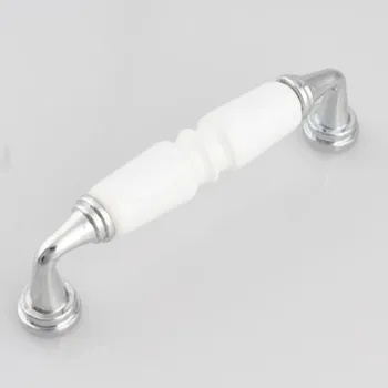 

96mm modern fashion white ceramic furniture handle silver cabinet drawer handle white porcelain dresser cupboard door pull knob