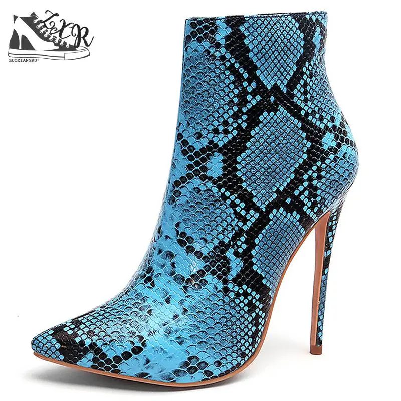

High Heel Spring And Autumn Boots Pointed Toe Women's Boots Python Print Custom Large Size 34-43 Women's Boots
