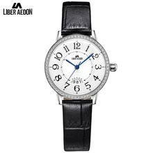 Liber Aedon Fashion Crystal Women Watches Black Leather Band Quartz Causal Dress Party Suit Bracelet Women Watch Gift Relogio