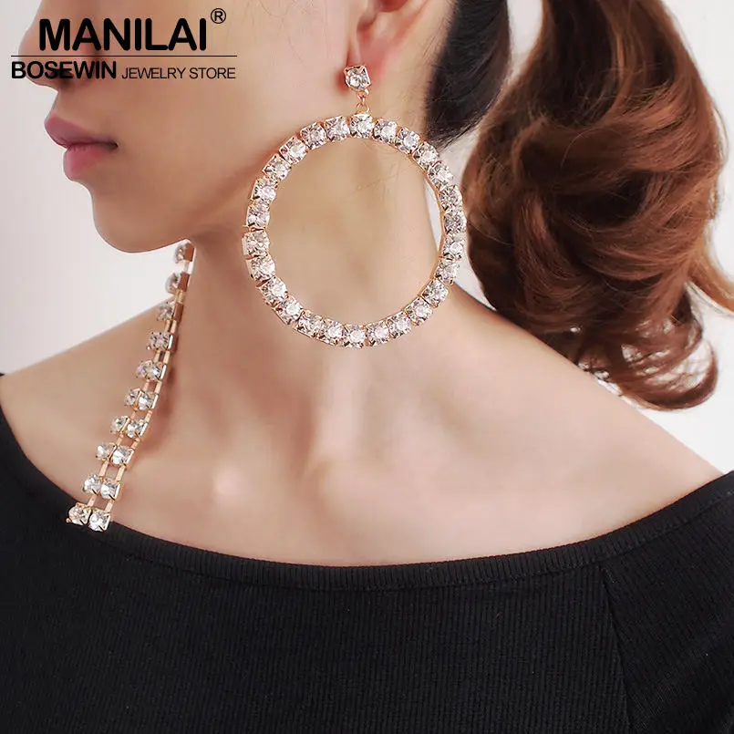 

MANILAI Punk Circular Rhinestone Dangle Earrings For Women Metal Irregular Geometric Statement Big Earrings Jewelry Accessories