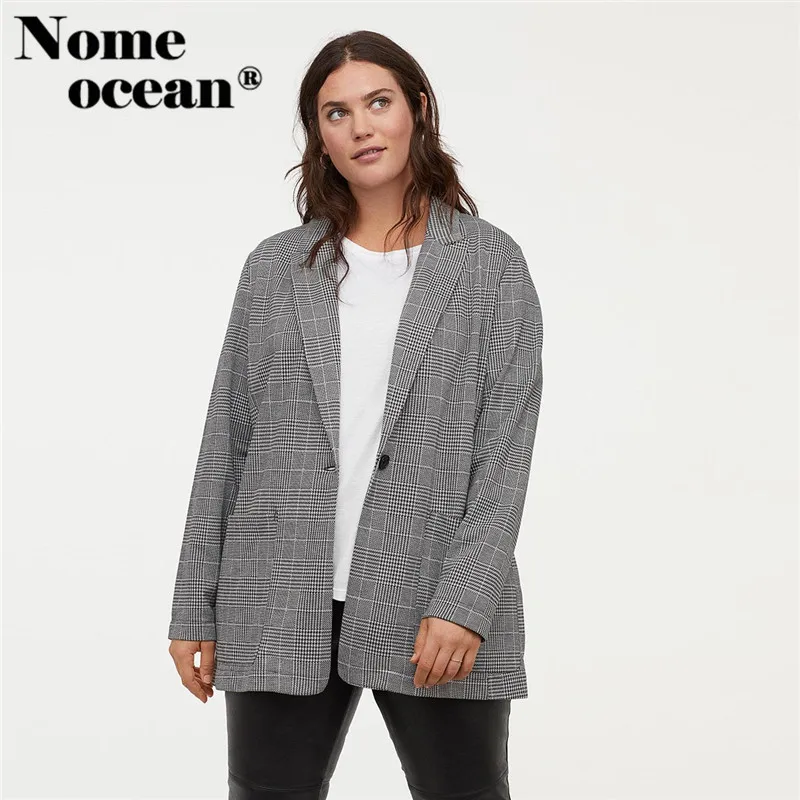 

Vintage Plaid Plus Size Lapel One Button Blazer Coat Female Long Sleeve Women's Suits 2019 Spring Fashion Clothes M19021403
