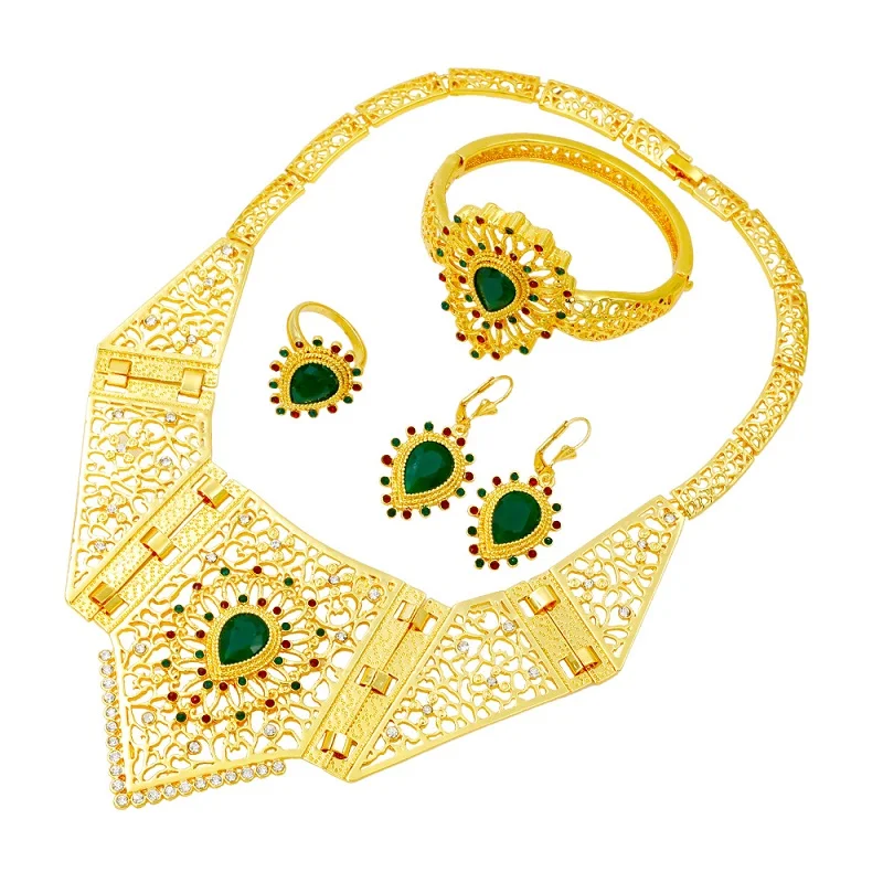 

Retro Fashion Creative Design 24 Gold Jewelry Sets Crystal Necklace Ring Earrings for Women Luxury Wedding Jewelry Accessories