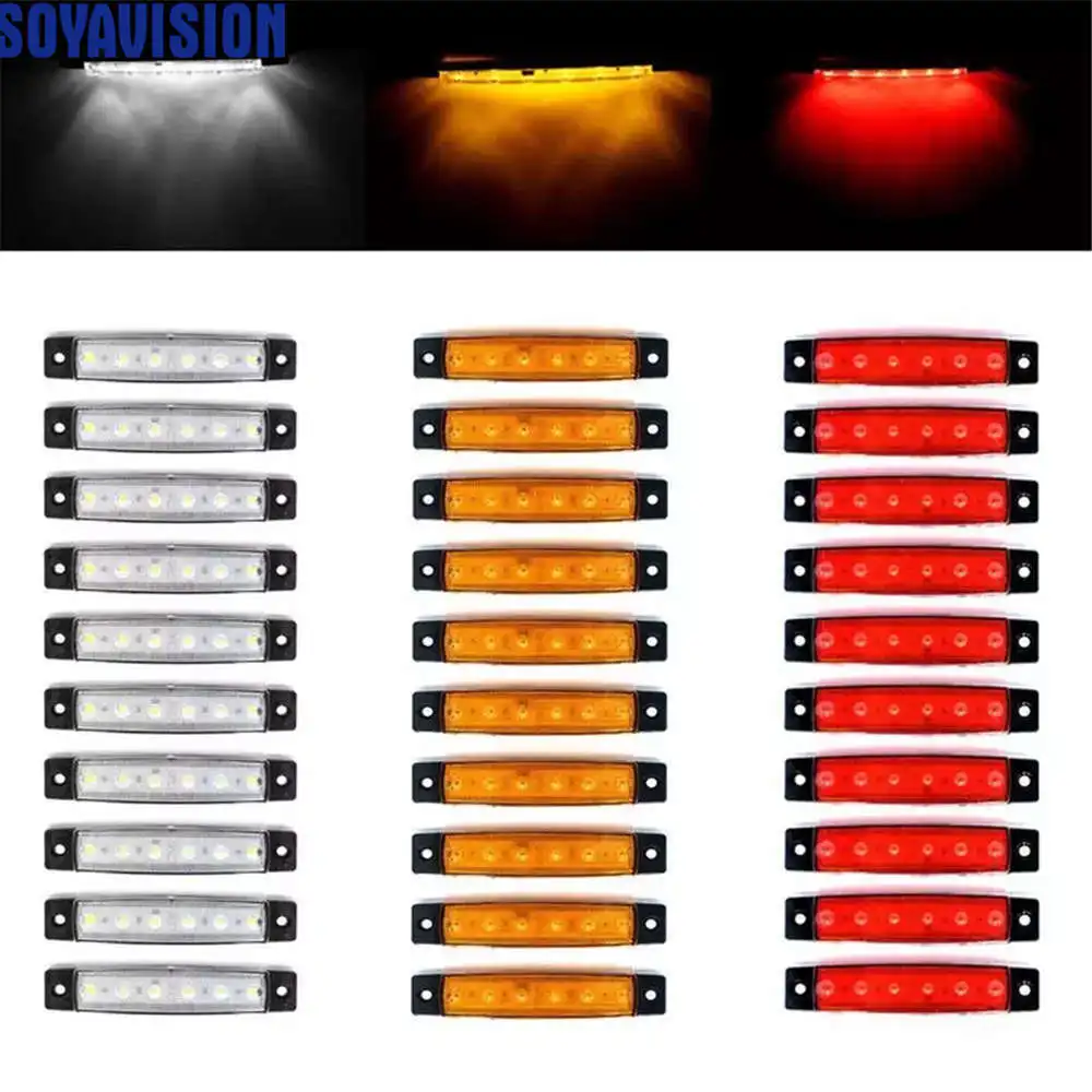 12/24V 6 светодиодный красный+ белый+ желтый прицеп пикап Боковые указатели поворота Габаритные светильник грузовик Грузовые автомобили автобус оформление Боковой габаритный фонарь