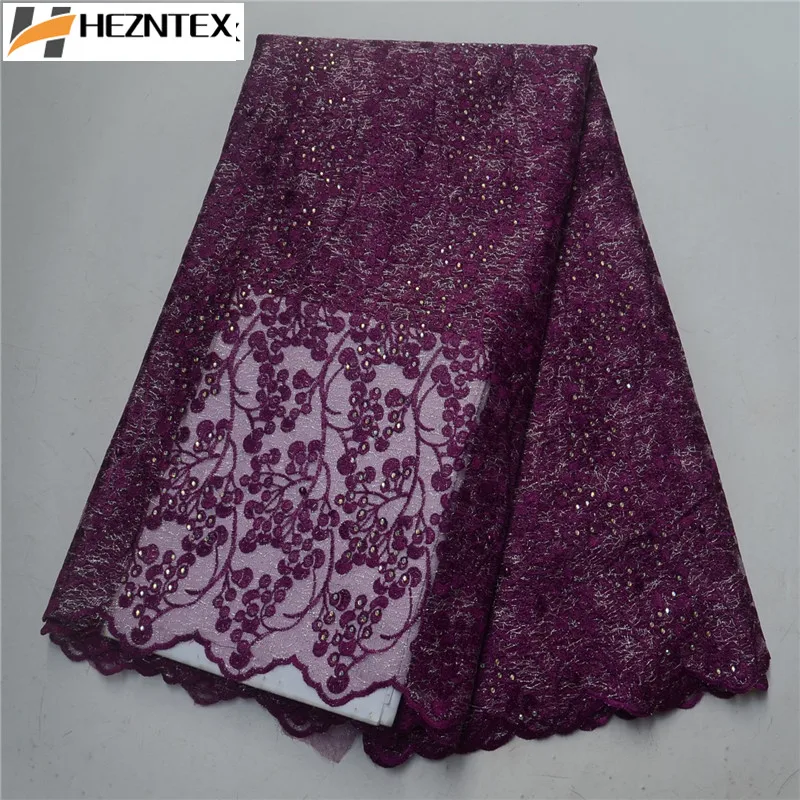 Высококачественная фиолетовая африканская сетчатая кружевная ткань с камнями для свадебного платья французская швейцарская вуаль