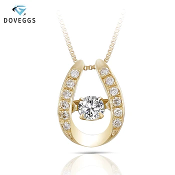 

DovEggs Solid 18K 750 Yellow Gold Center 0.2ct Diamond Necklace for Women Dancing Diamond Pendant Necklace